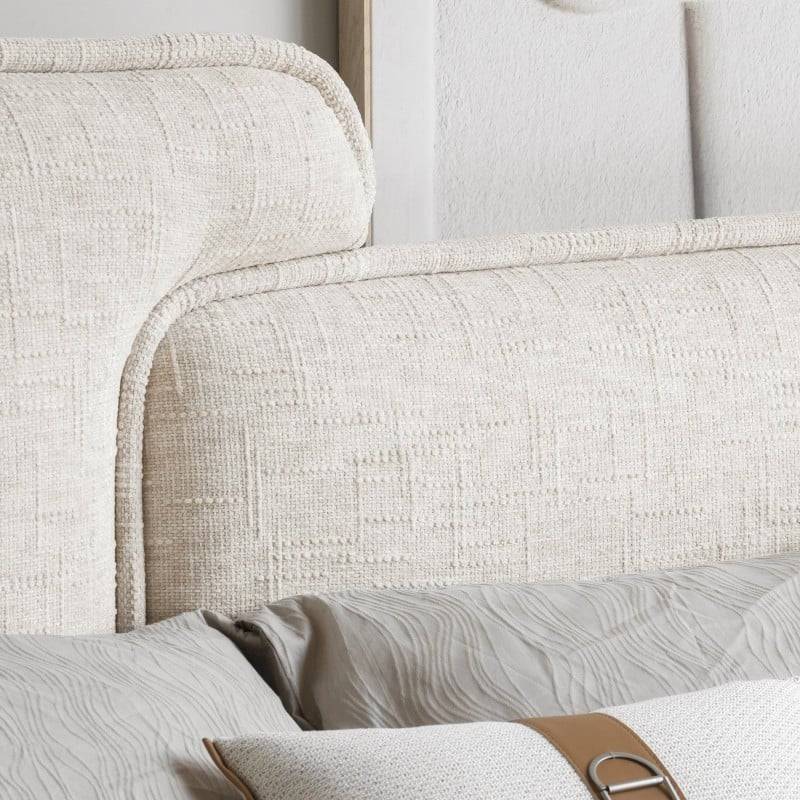 Letto imbottito NORIA 160x200 cm, beige chiaro, arrotondato
