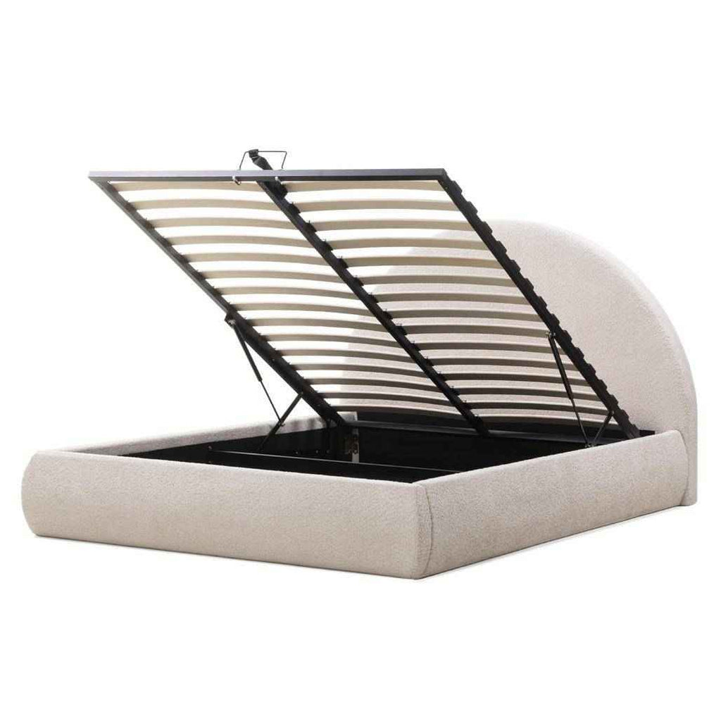 Letto rivestito MIMIQ 160x200 cm, con contenitore, beige