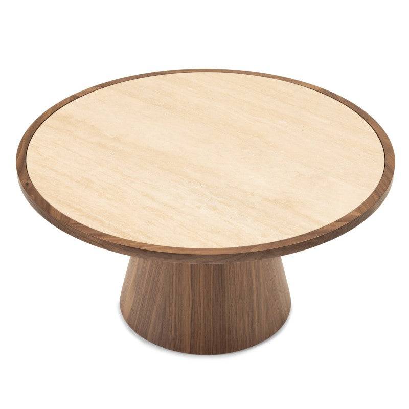 Tavolino WASABI 80 cm, rotondo, travertino/noce