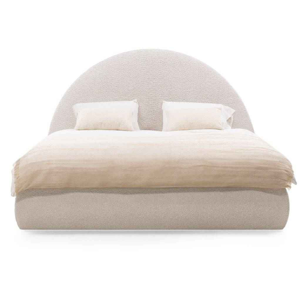 Letto Imbottito MIMIQ 140x200 cm Beige con Testata Arrotondata