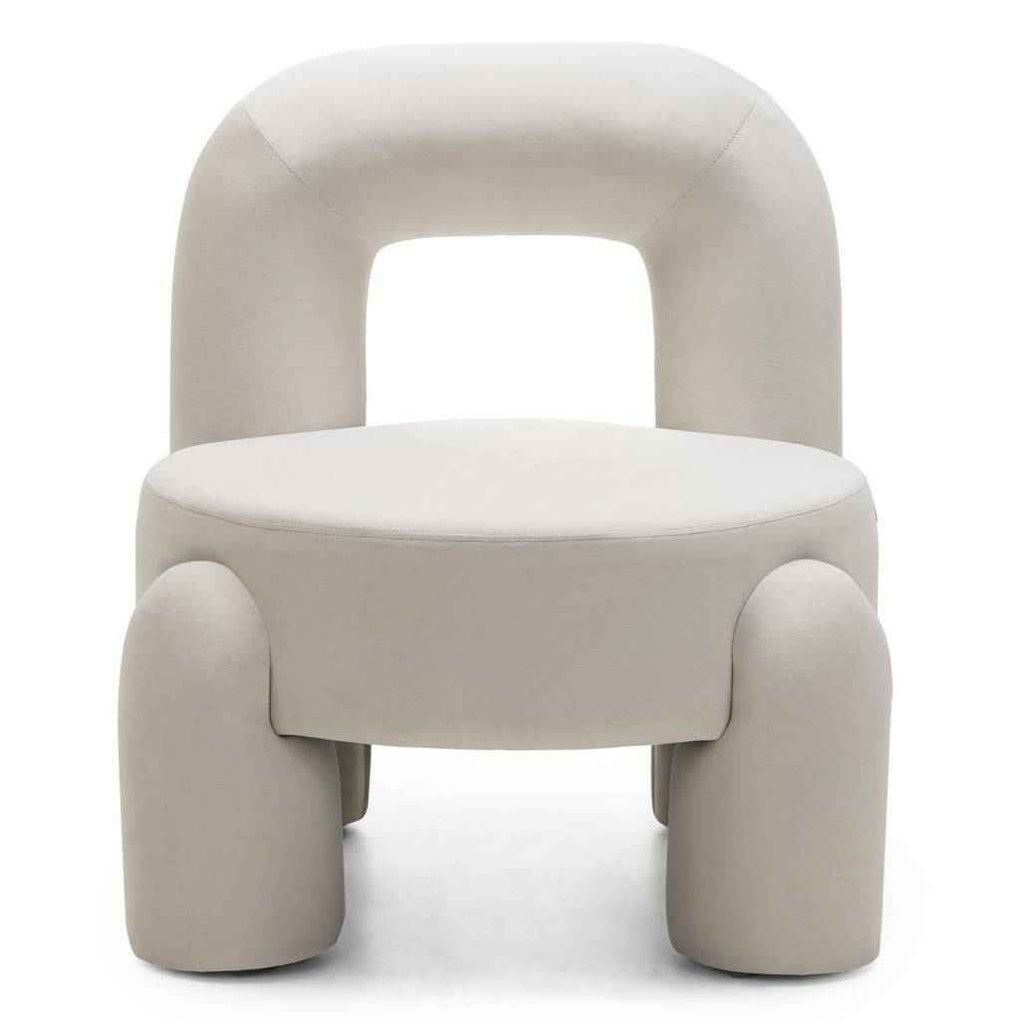 Poltrona LUCCA, velluto crema, forme arrotondate