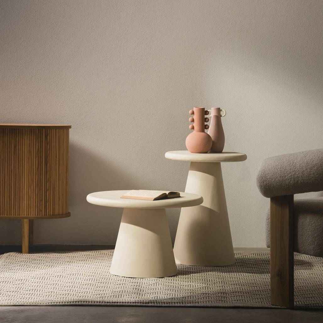 Tavolino da caffè MESTRE 60 cm, rotondo, beige, microcemento