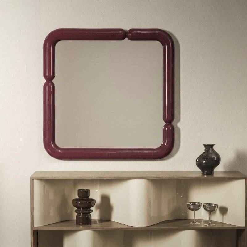 Specchio AVIN quadrato 90x90 cm, bordeaux lucido