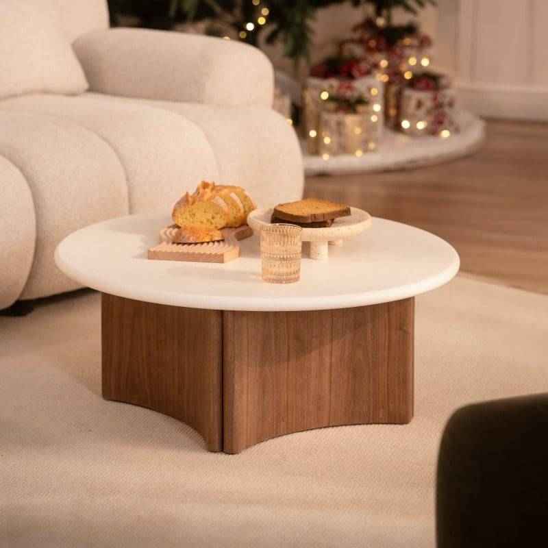 Tavolino da caffè ARLOM 80 cm, bianco crema/rovere