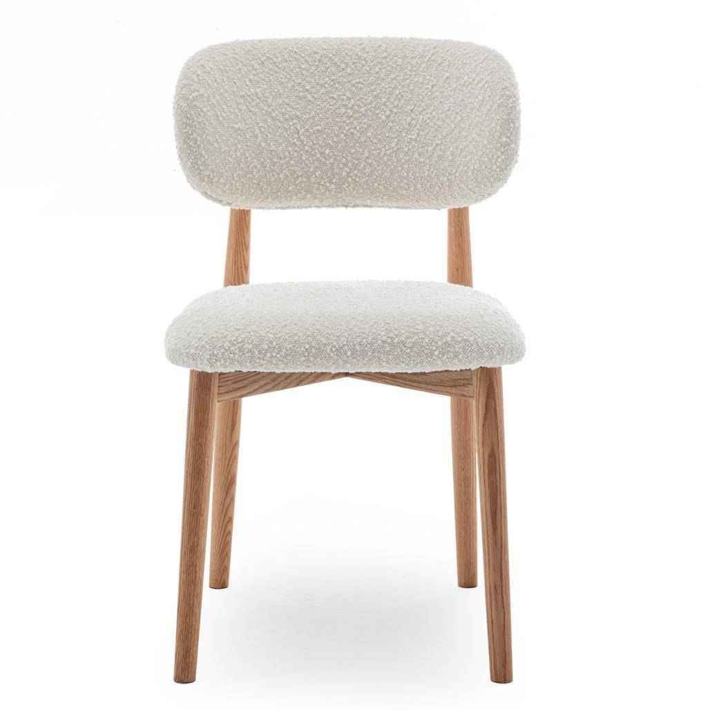 Sedia rivestita MIA, bianco, bouclé/rovere