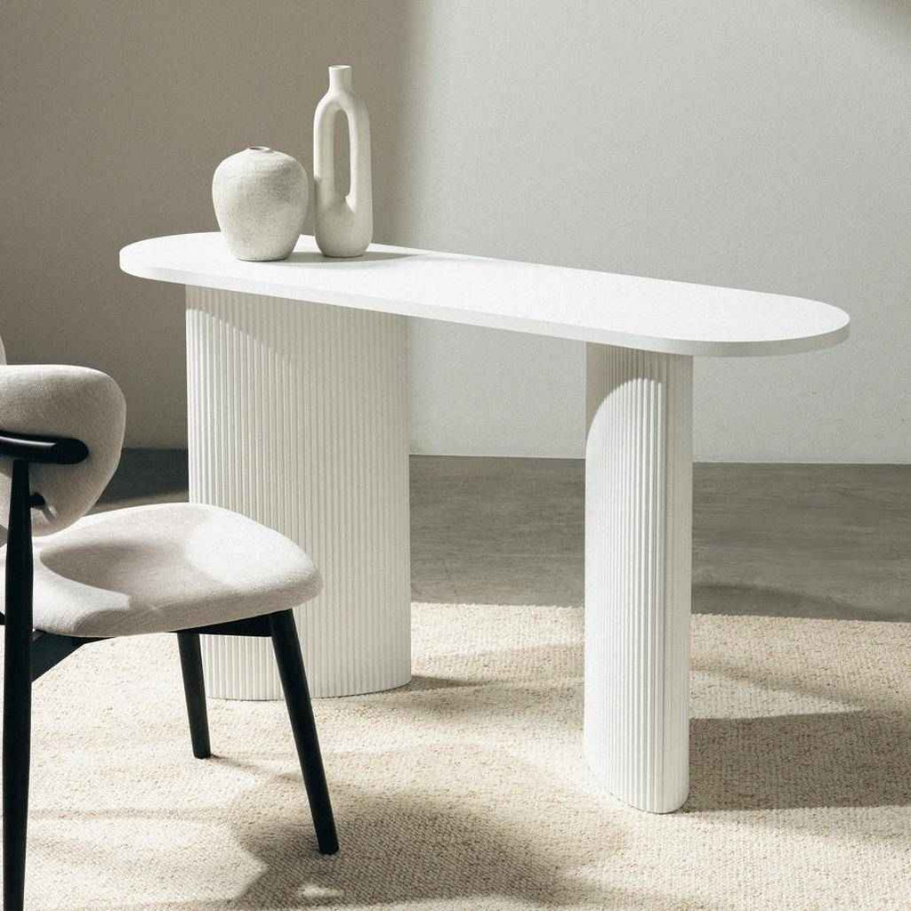 Scrivania/consolle ALREQUIN 140 cm, bianco, gambe lamellari