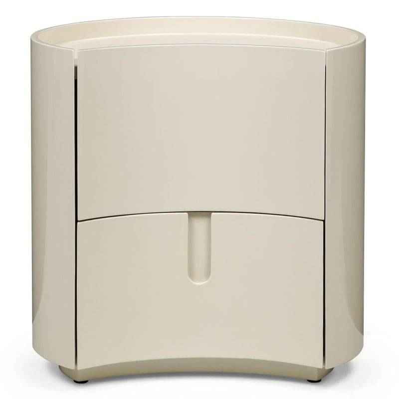 Comodino ENAV con cassetti, bianco crema, forme arrotondate