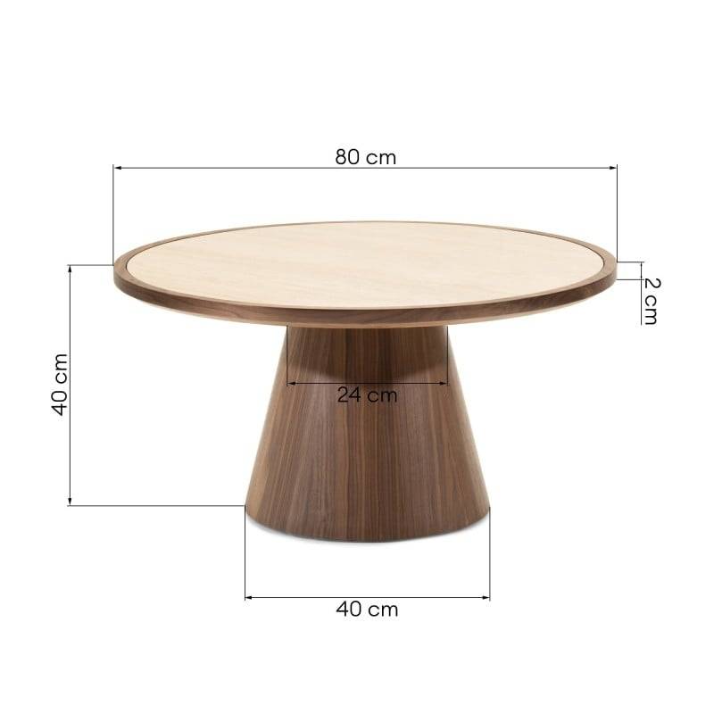 Tavolino WASABI 80 cm, rotondo, travertino/noce