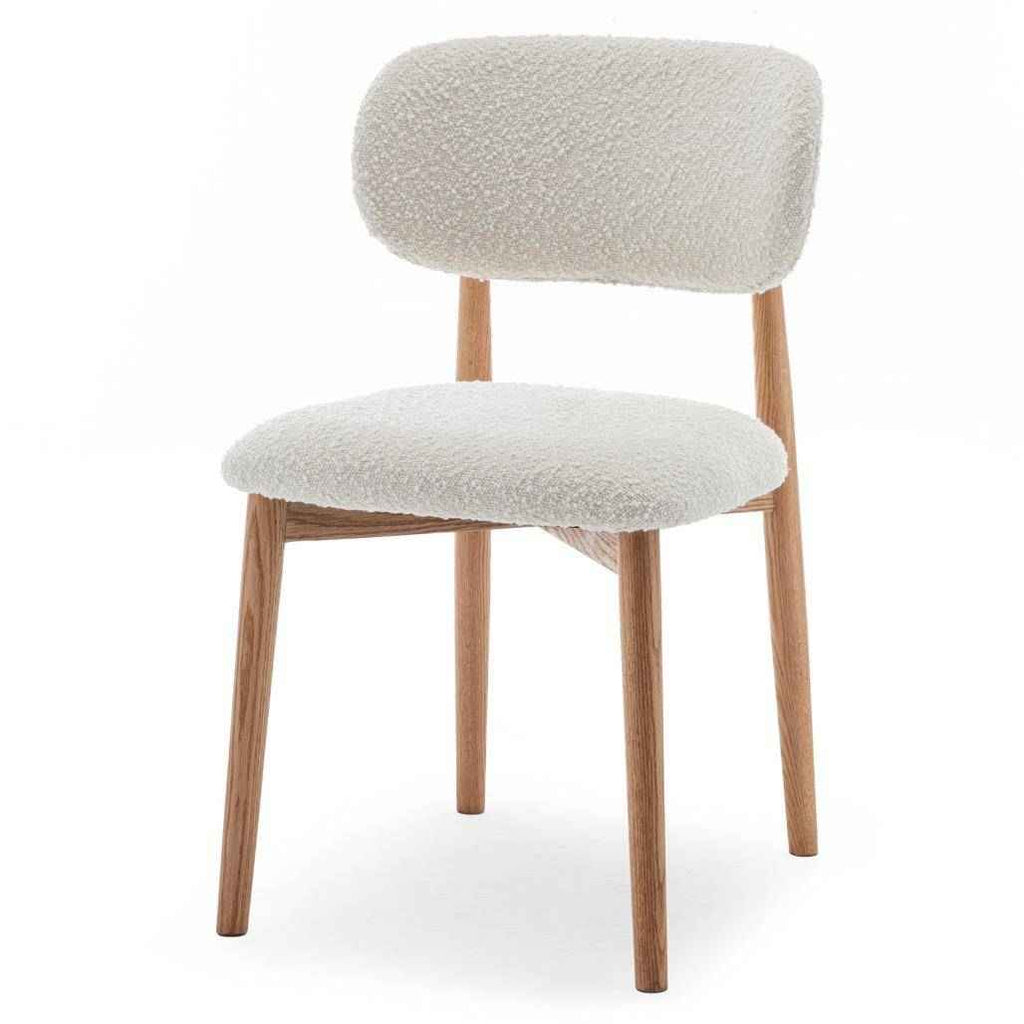 Sedia rivestita MIA, bianco, bouclé/rovere
