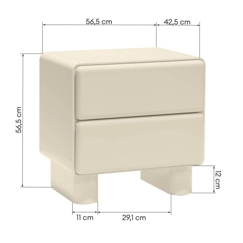 Comodino AGOS con cassetti, bianco crema, forme arrotondate