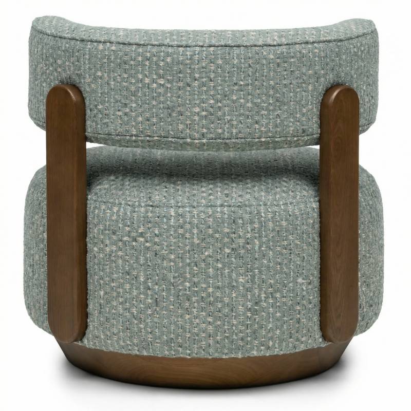 Poltrona lounge MARABELL, forme arrotondate, blu-beige/noce