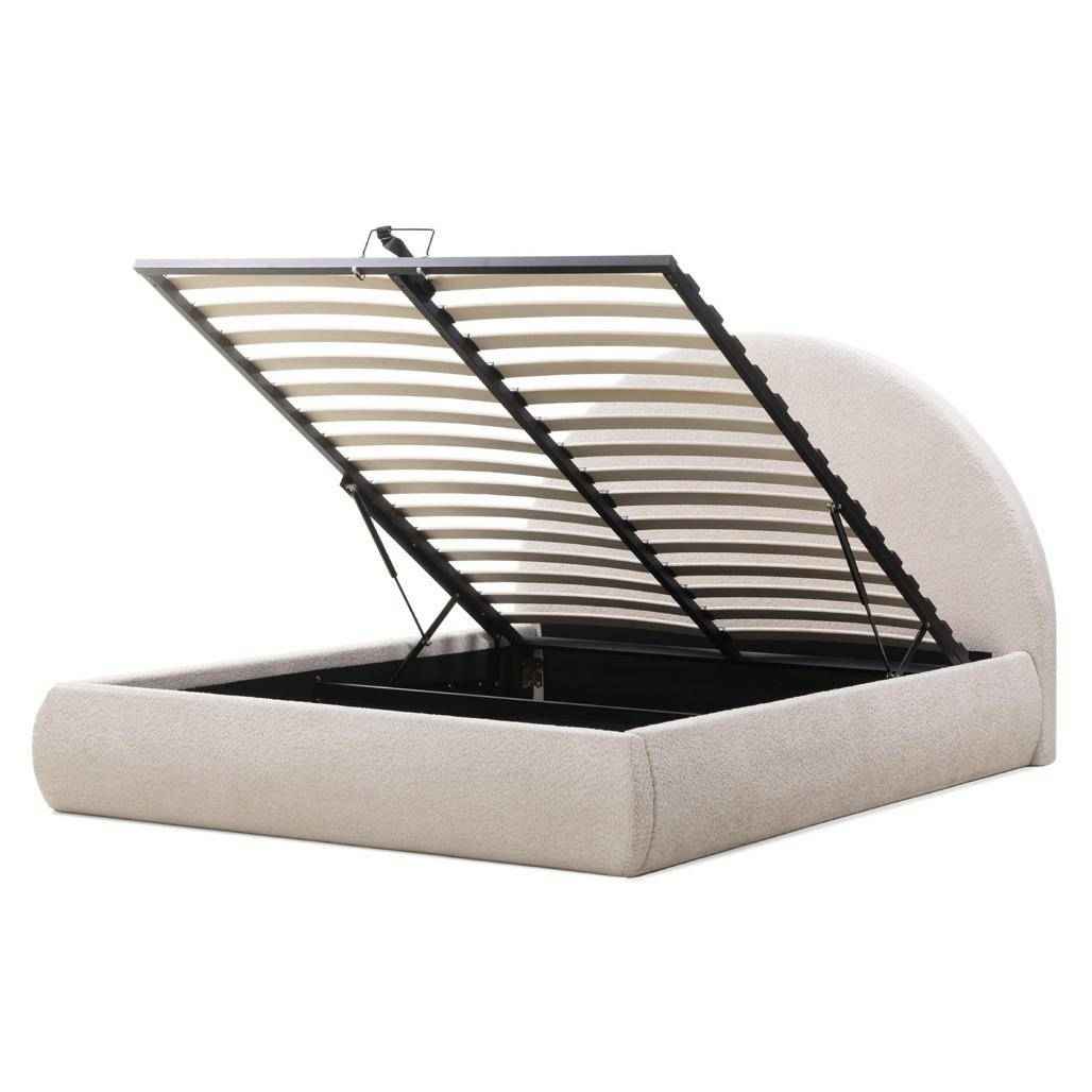Letto Imbottito MIMIQ 140x200 cm Beige con Testata Arrotondata