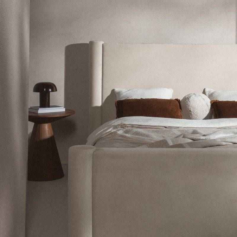 Letto ZENNA imbottito 160x200 cm, velluto beige chiaro