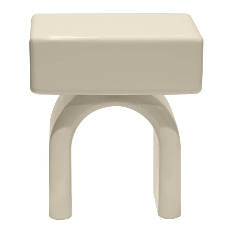 Comodino LUSH con cassetto, bianco crema, forma arcuata