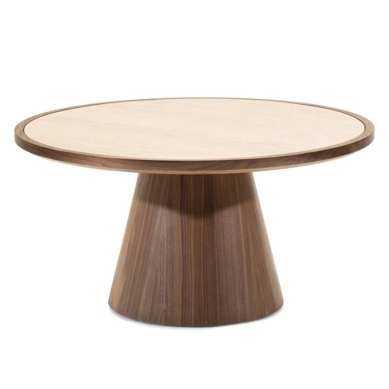 Tavolino WASABI 80 cm, rotondo, travertino/noce