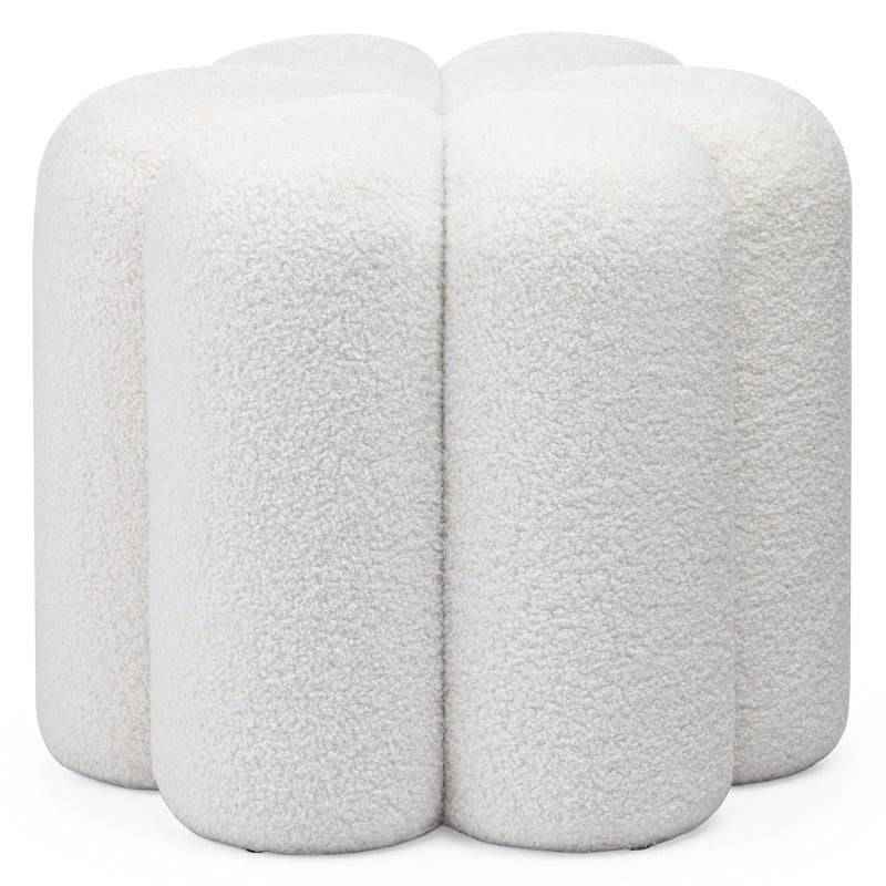 Pouf FLORI rivestito in bouclé bianco