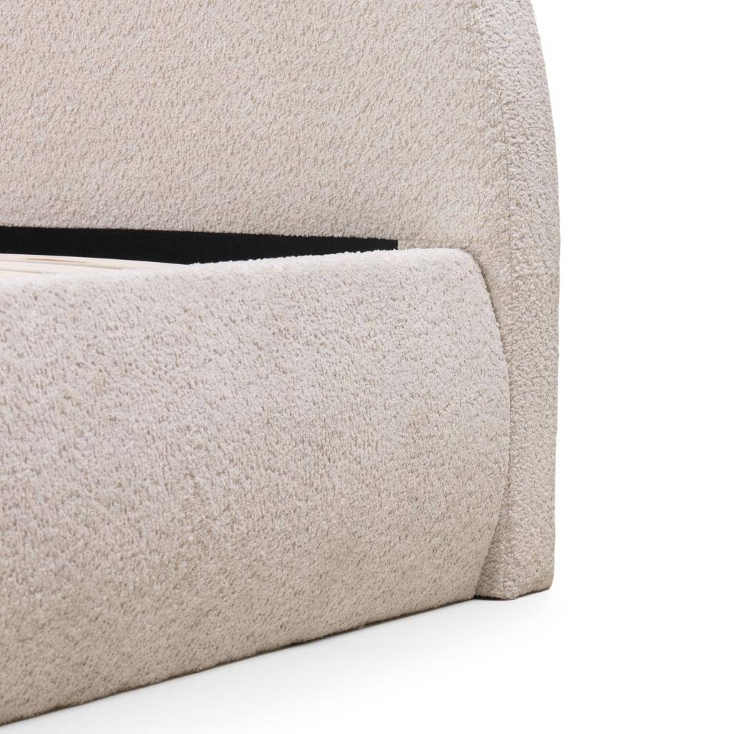 Letto Imbottito MIMIQ 140x200 cm Beige con Testata Arrotondata