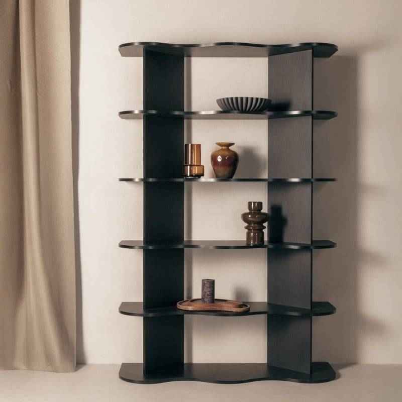 Scaffale RHIO alto nero con bordi ondulati