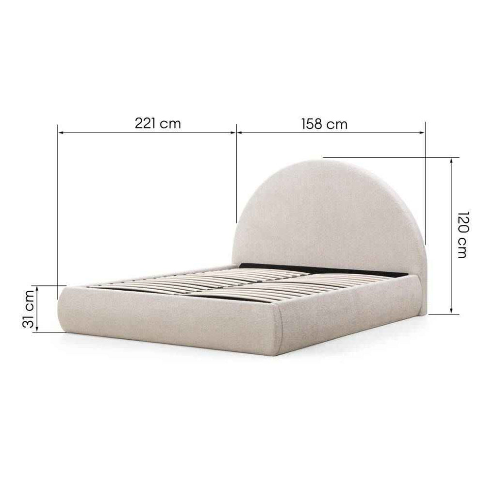 Letto Imbottito MIMIQ 140x200 cm Beige con Testata Arrotondata