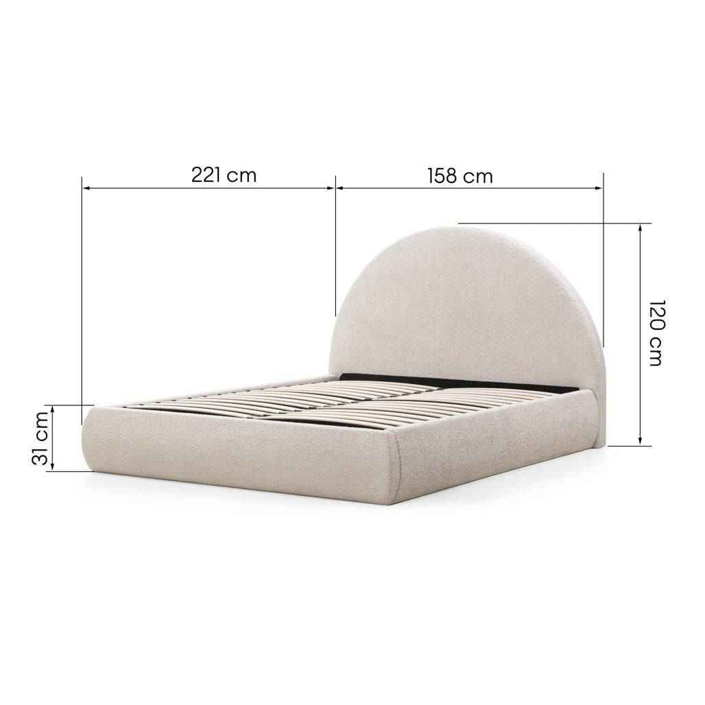 Letto Imbottito MIMIQ 140x200 cm Beige con Testata Arrotondata