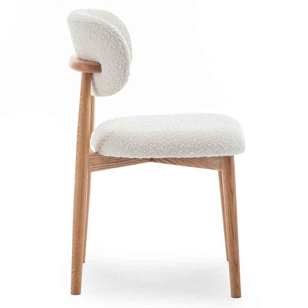 Sedia rivestita MIA, bianco, bouclé/rovere