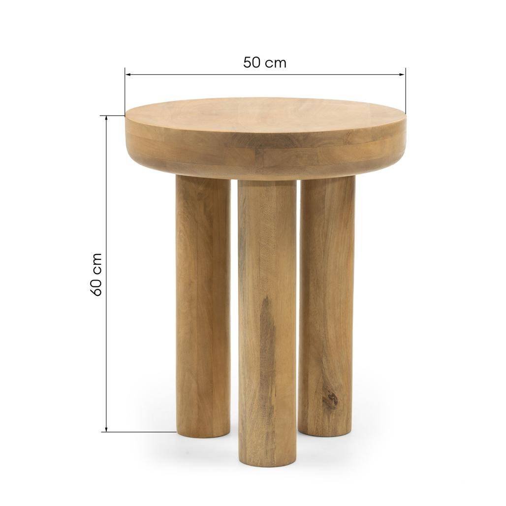 Tavolino laterale LUNGO 50 cm, rotondo, legno mango