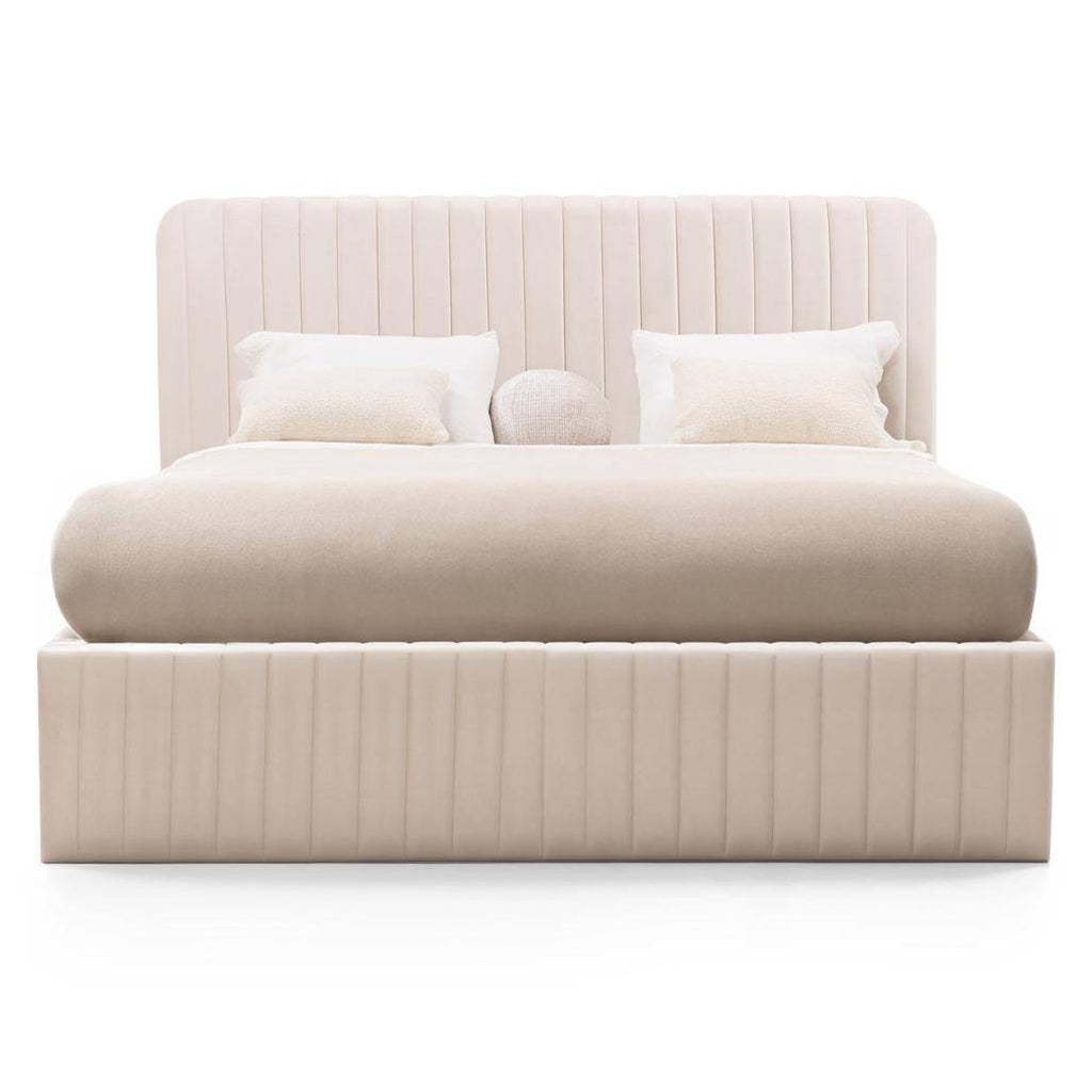 Letto imbottito 160x200 cm ANDRE, velluto beige, con contenitore