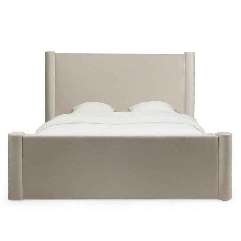 Letto ZENNA imbottito 160x200 cm, velluto beige chiaro