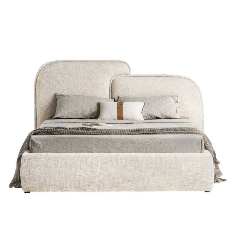 Letto imbottito NORIA 160x200 cm, beige chiaro, arrotondato