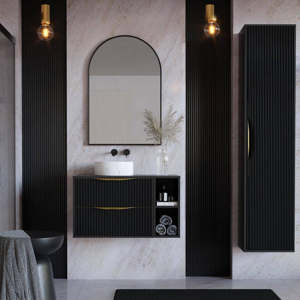 Mobile bagno ANVERS, rigato, maniglia oro, nero