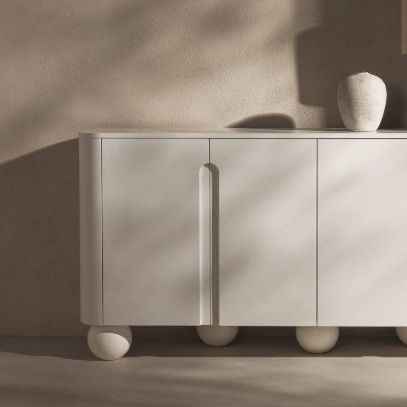 Cassettiera SQUAREN bianca, 4 ante, forme arrotondate