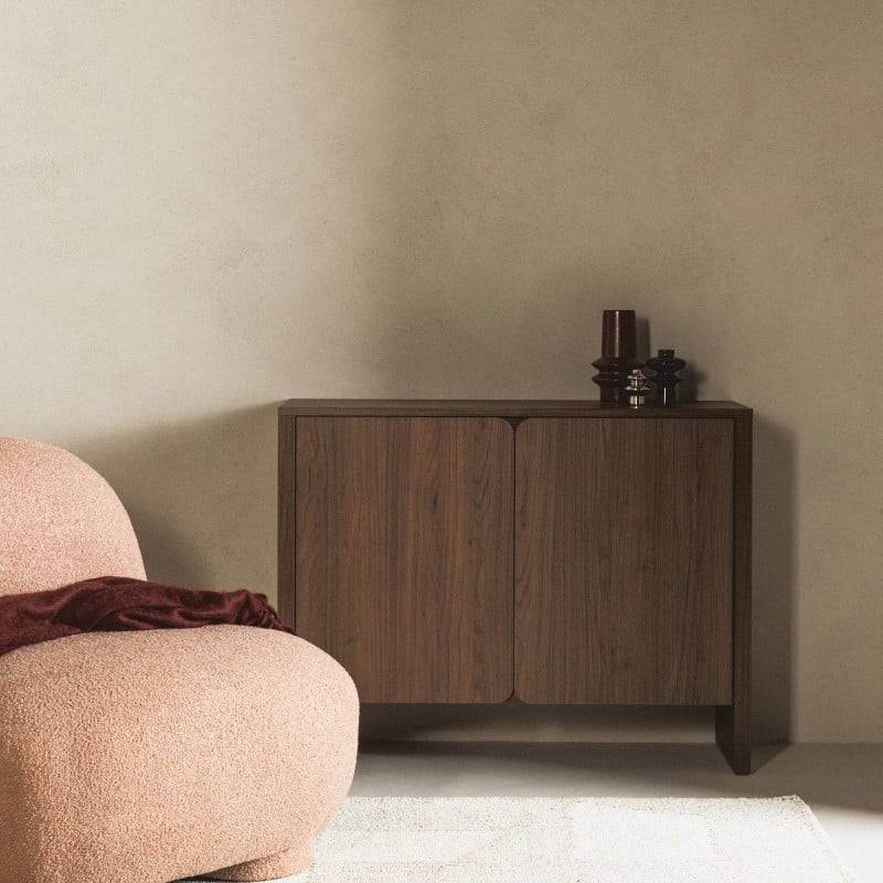 Cassettiera OKU 2 porte noce villa, fronti arrotondati