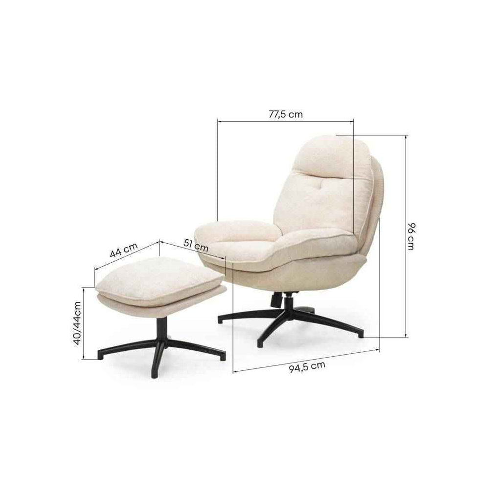 Poltrona girevole MERANO beige con poggiapiedi