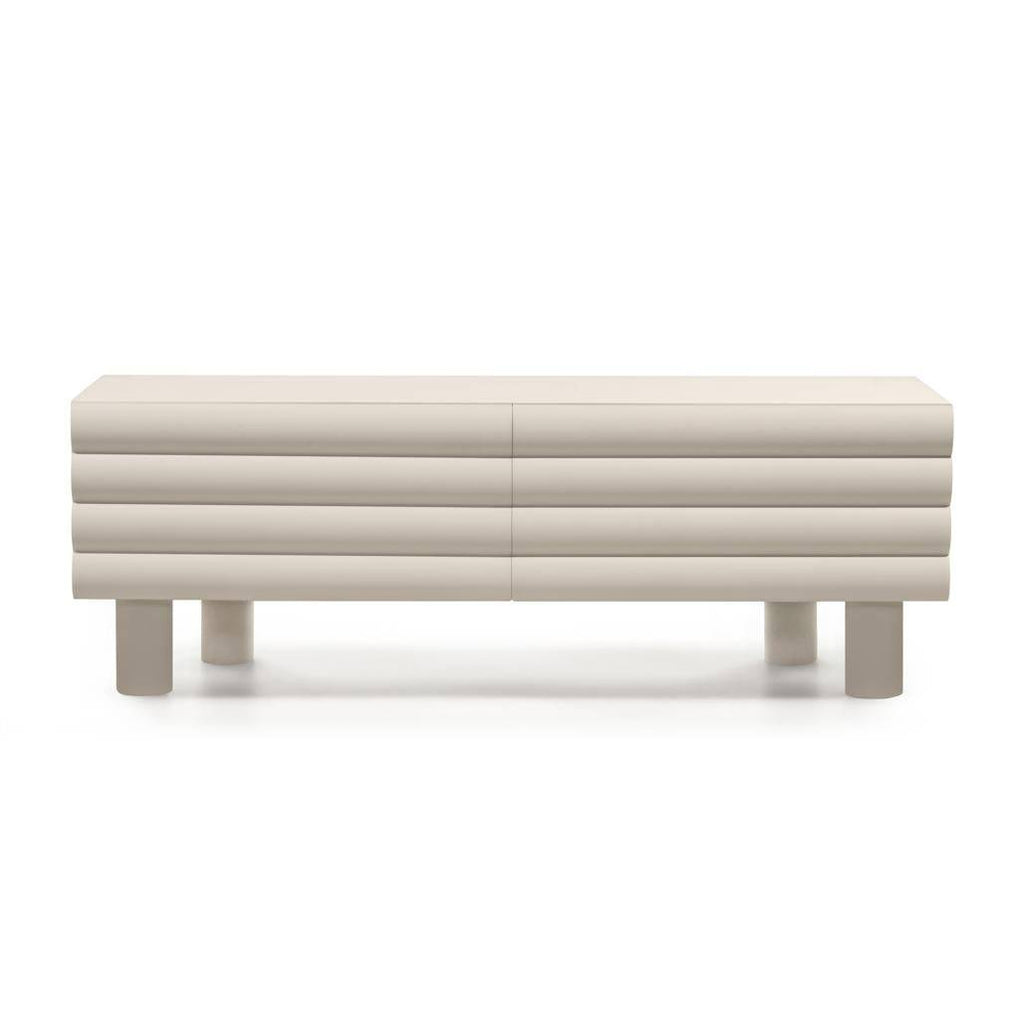Mobile TV LUEL, righe decorative, beige, forme arrotondate