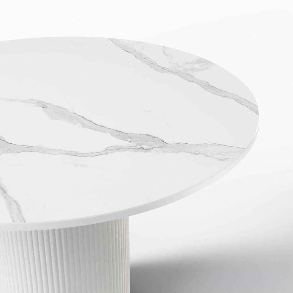 Tavolo da pranzo MALENA rotondo, effetto marmo bianco