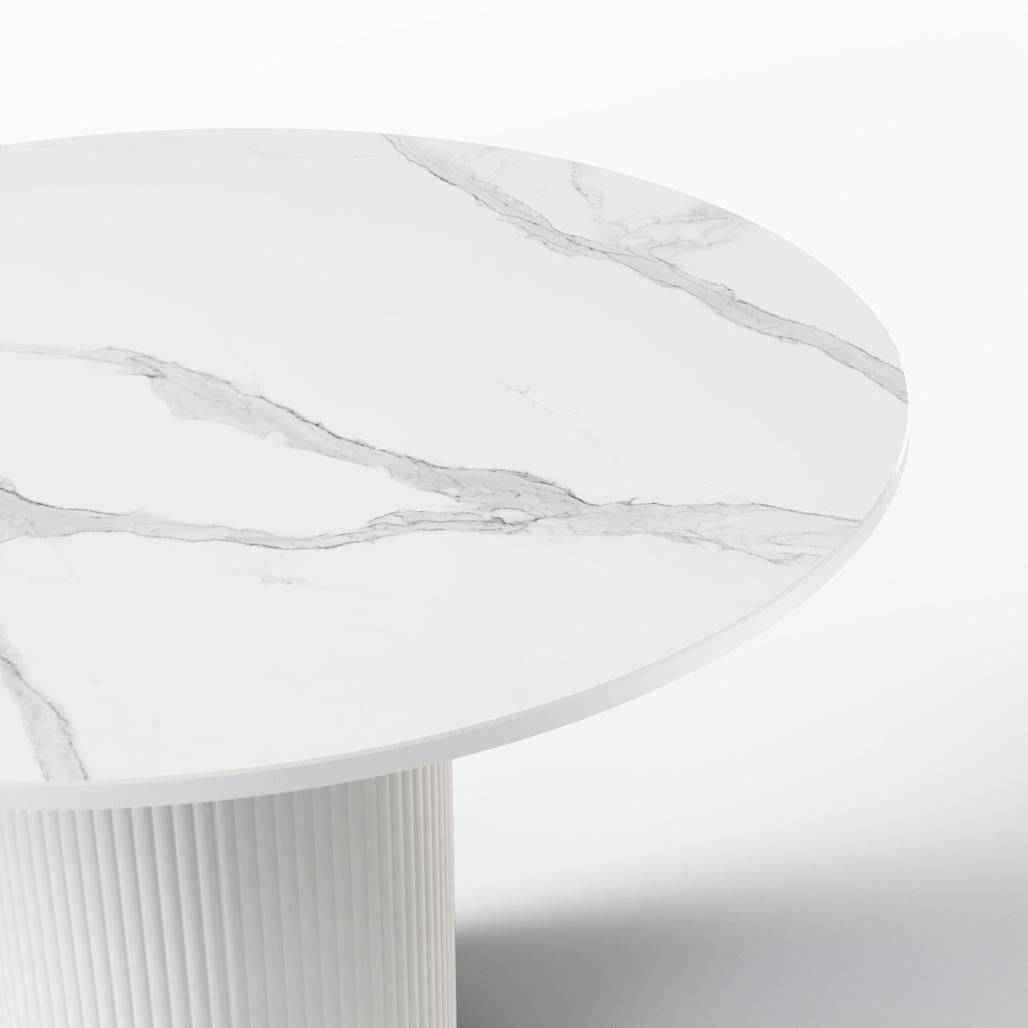 Tavolo da pranzo MALENA rotondo, effetto marmo bianco