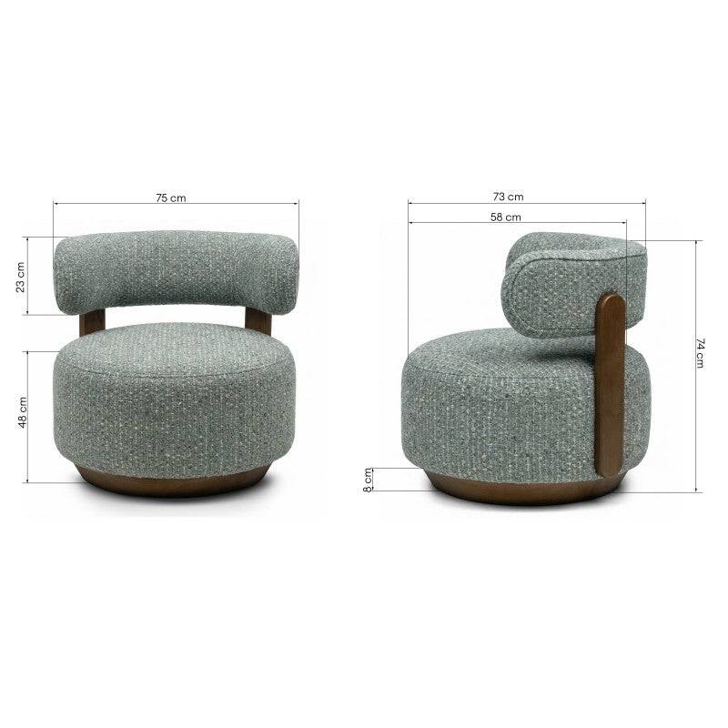 Poltrona lounge MARABELL, forme arrotondate, blu-beige/noce