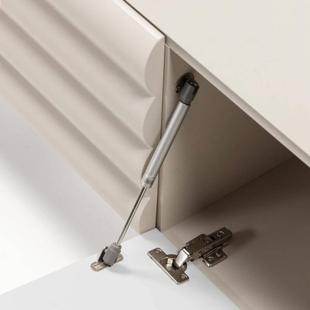 Mobile TV LUEL, righe decorative, beige, forme arrotondate