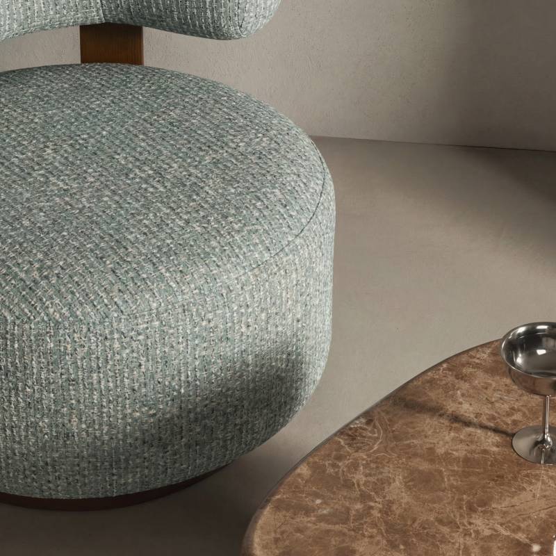 Poltrona lounge MARABELL, forme arrotondate, blu-beige/noce