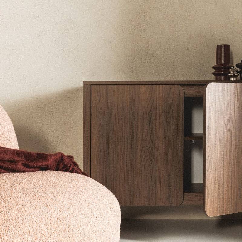 Cassettiera OKU 2 porte noce villa, fronti arrotondati