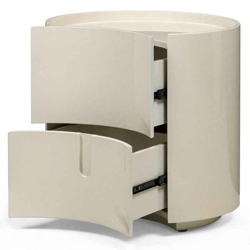 Comodino ENAV con cassetti, bianco crema, forme arrotondate