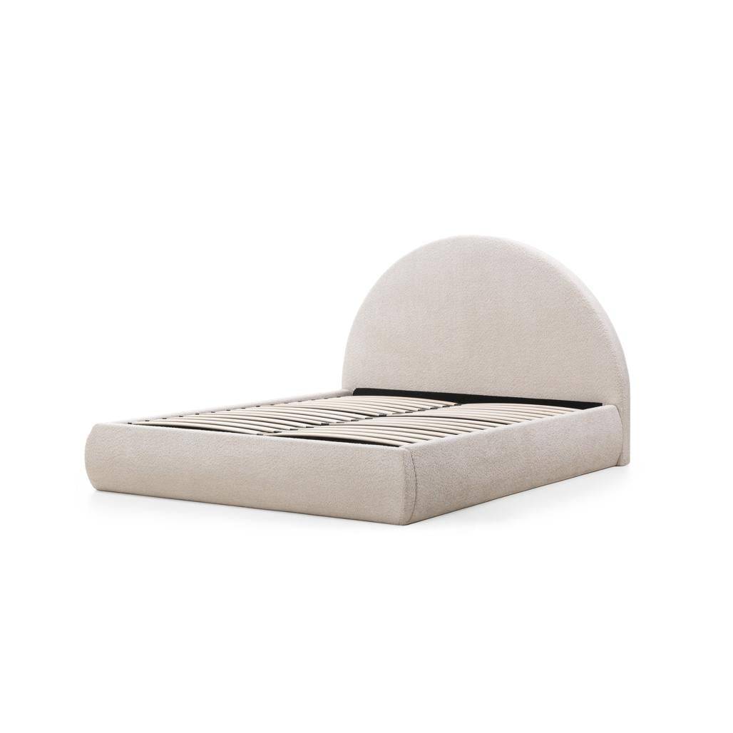 Letto Imbottito MIMIQ 140x200 cm Beige con Testata Arrotondata