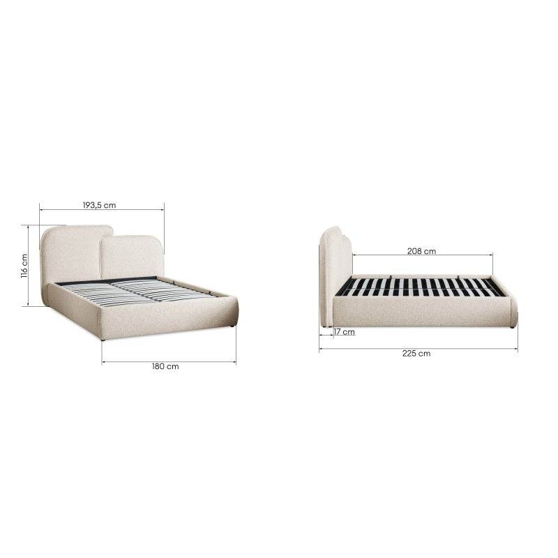 Letto imbottito NORIA 160x200 cm, beige chiaro, arrotondato
