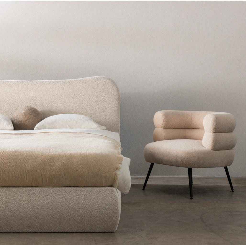 Letto imbottito DOMINIQUE 140x200 cm, beige