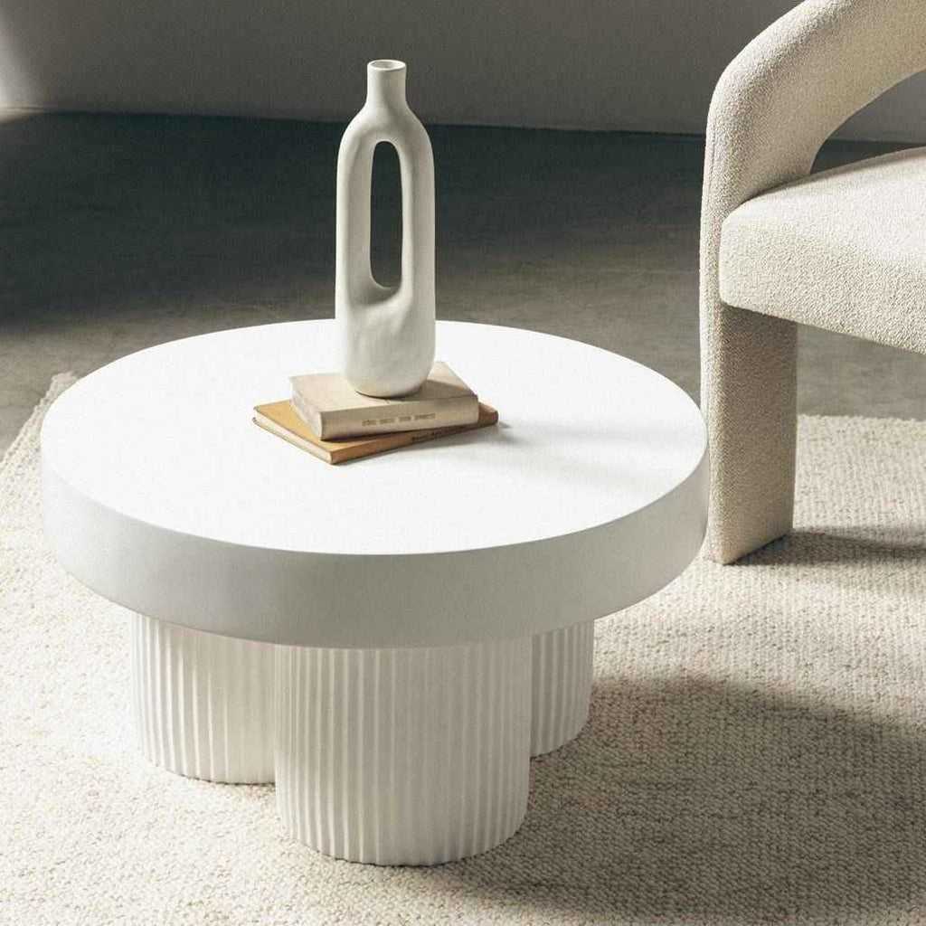 Tavolino RIGATO 70 cm, tondo, bianco, rigato