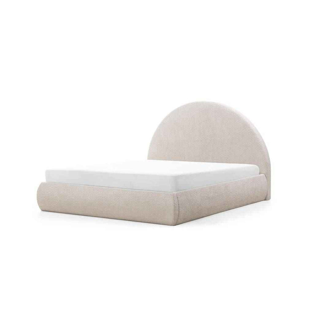 Letto Imbottito MIMIQ 140x200 cm Beige con Testata Arrotondata