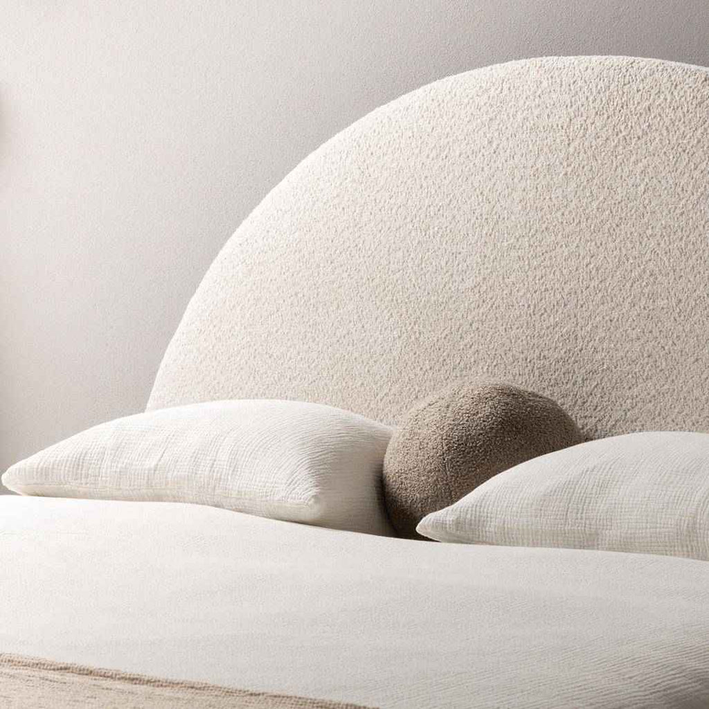 Letto Imbottito MIMIQ 140x200 cm Beige con Testata Arrotondata