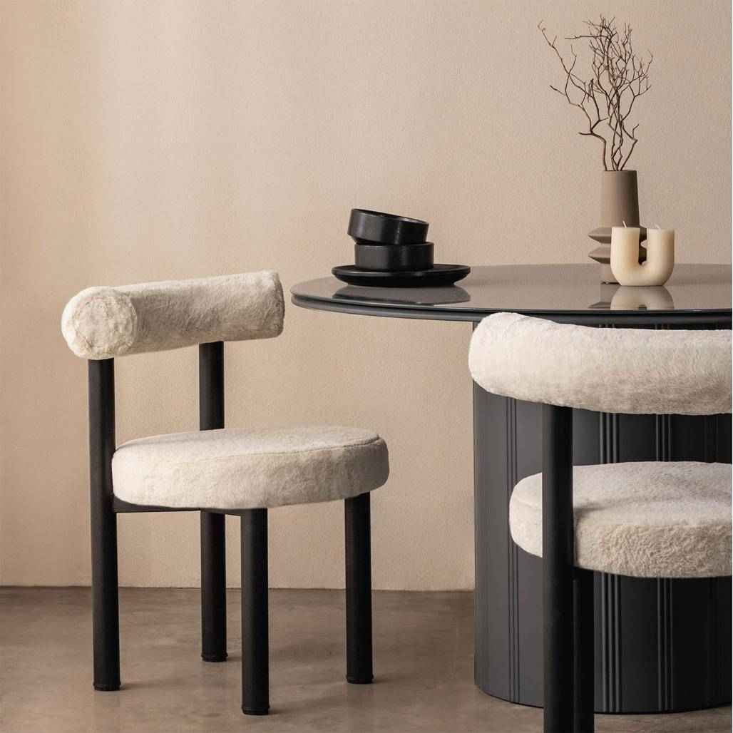 Sedia da Pranzo PERER, Ecru/Gambe Nere
