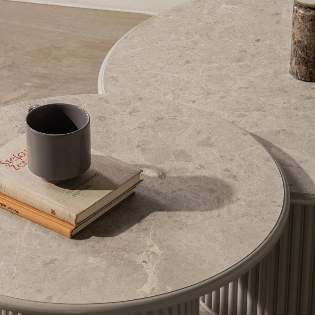 Tavolino caffè rotondo ASTI 80 cm, grigio, effetto marmo