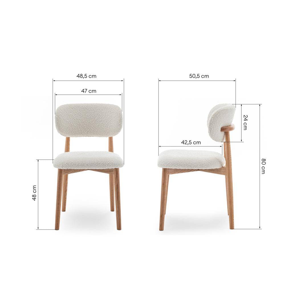 Sedia rivestita MIA, bianco, bouclé/rovere